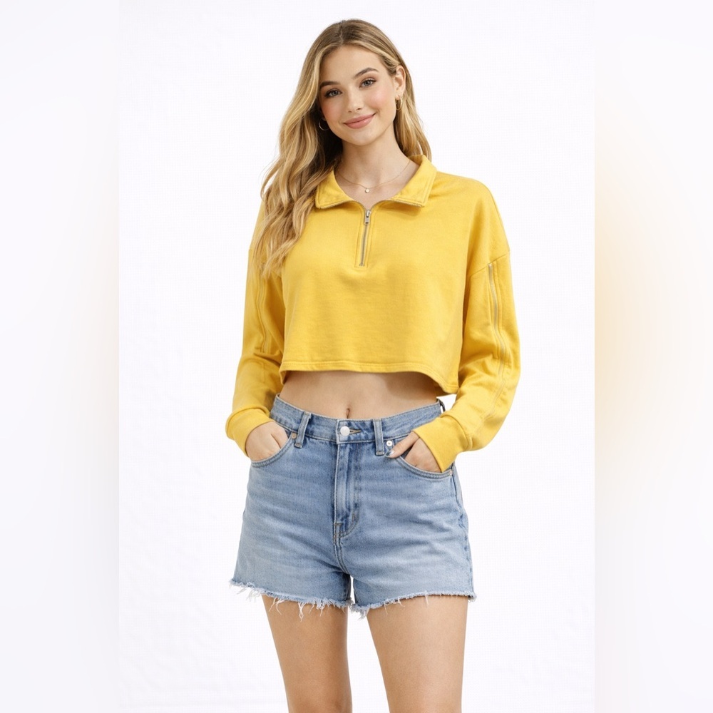 Superdown yellow cropped pullover sweatshirt